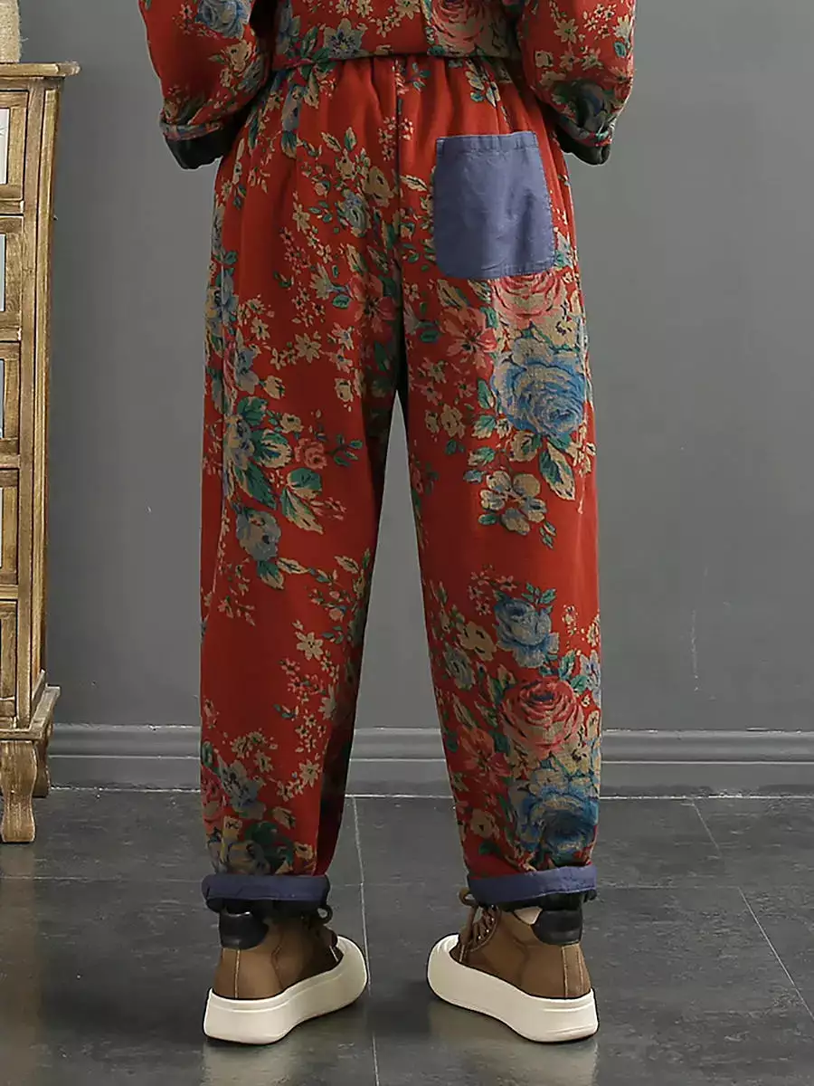 Women Floral Winter Warm Harem Pants