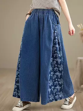 Women Vintage Summer Butterfly Spliced Wide-leg Denim Pants CO1030