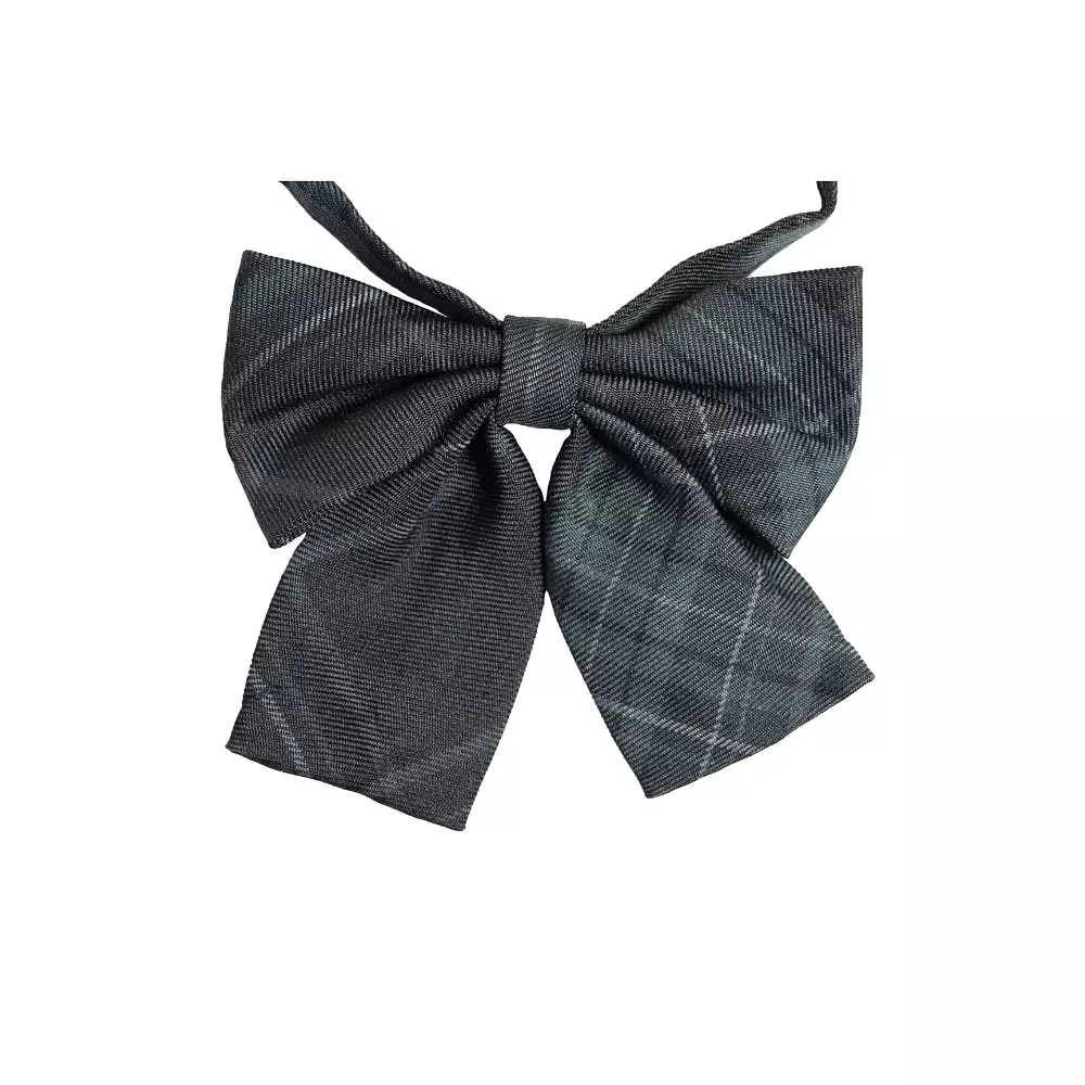 Womens Black & Greys Tarten Patterned Shirt Collar Bow Tie