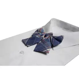 Womens Blue & Salmon Tarten Patterned Shirt Collar Bow Tie