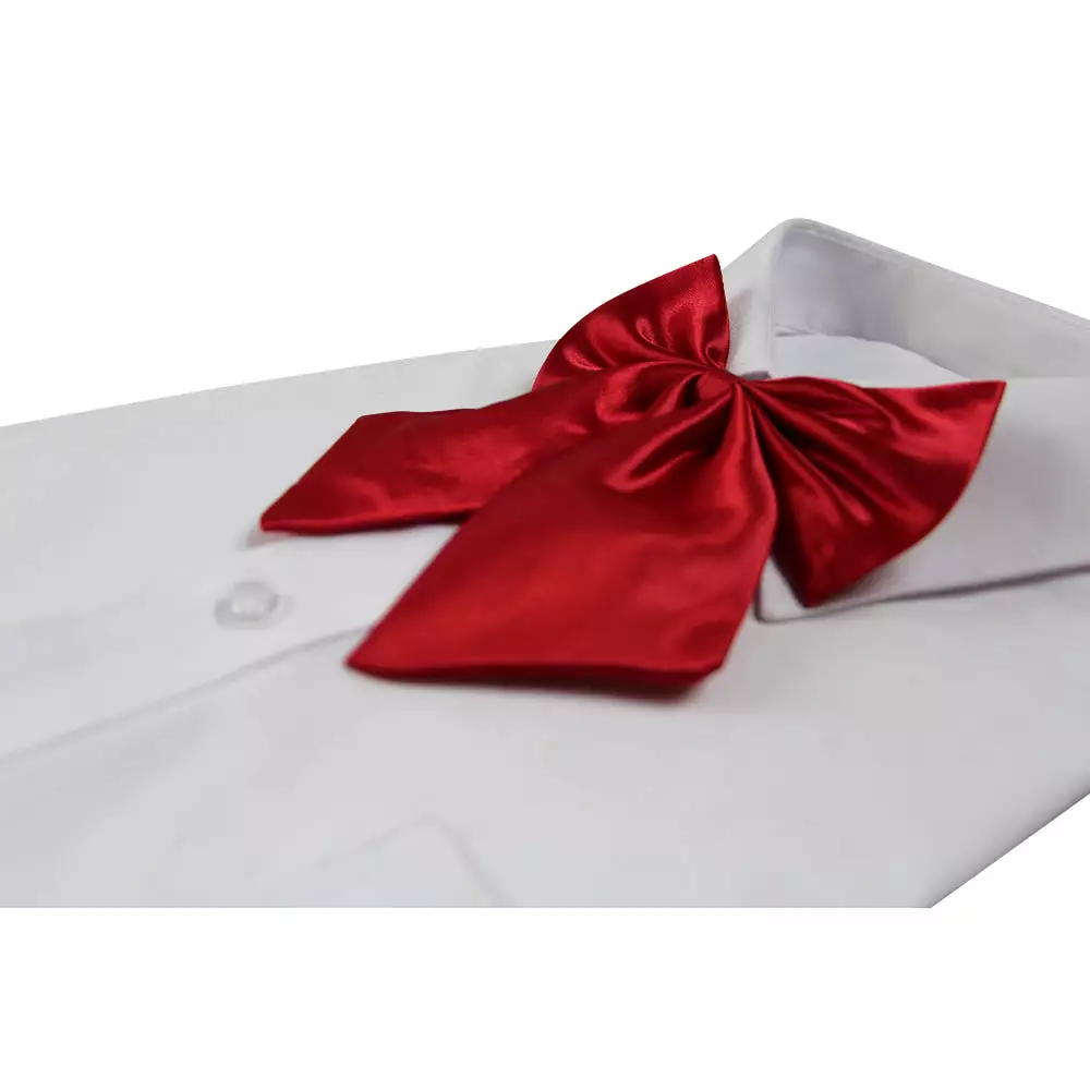 Womens Plain Red Shirt Collar Bow Tie