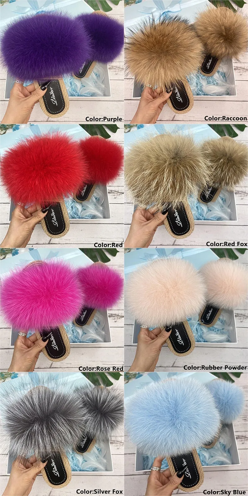 Women's Sexy Raccoon Real Fur Synthetic Straw Flat Flip-Flop Slippers