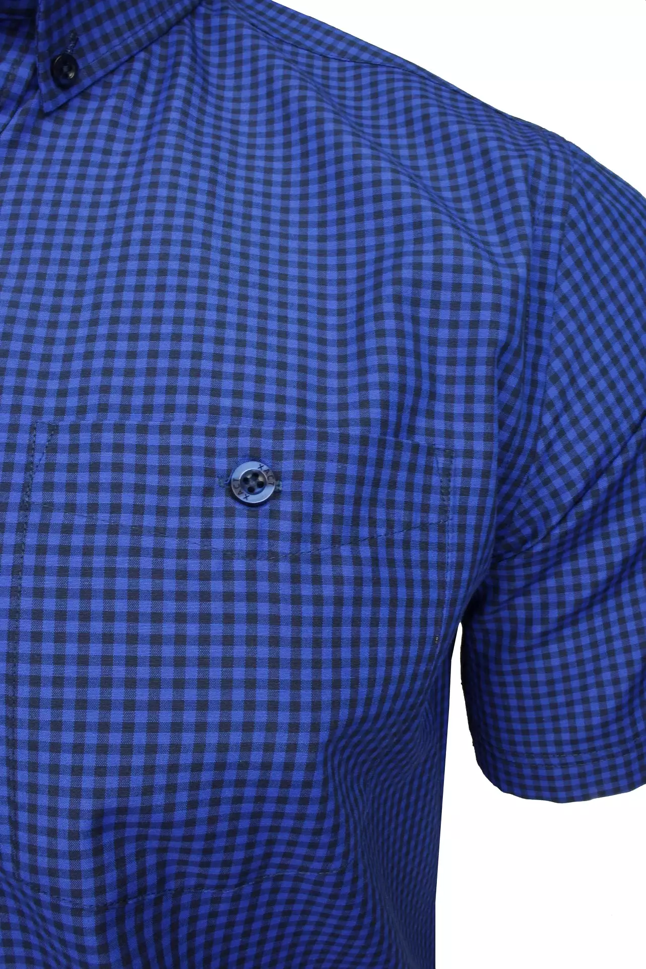 Xact Men's Gingham Check Shirt with Button-Down Collar - Short Sleeved