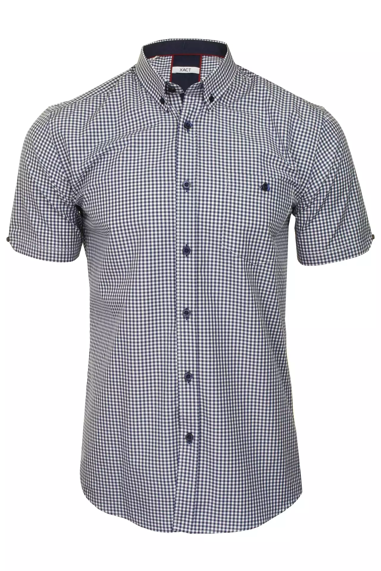 Xact Men's Gingham Check Shirt with Button-Down Collar - Short Sleeved