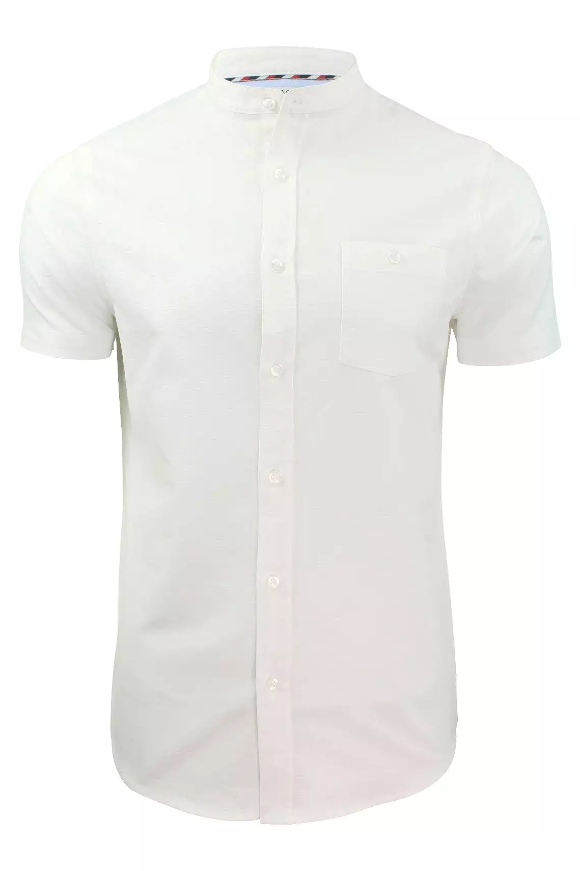 Xact Men's Grandad Collar Oxford Shirt Slim Fit Short Sleeved