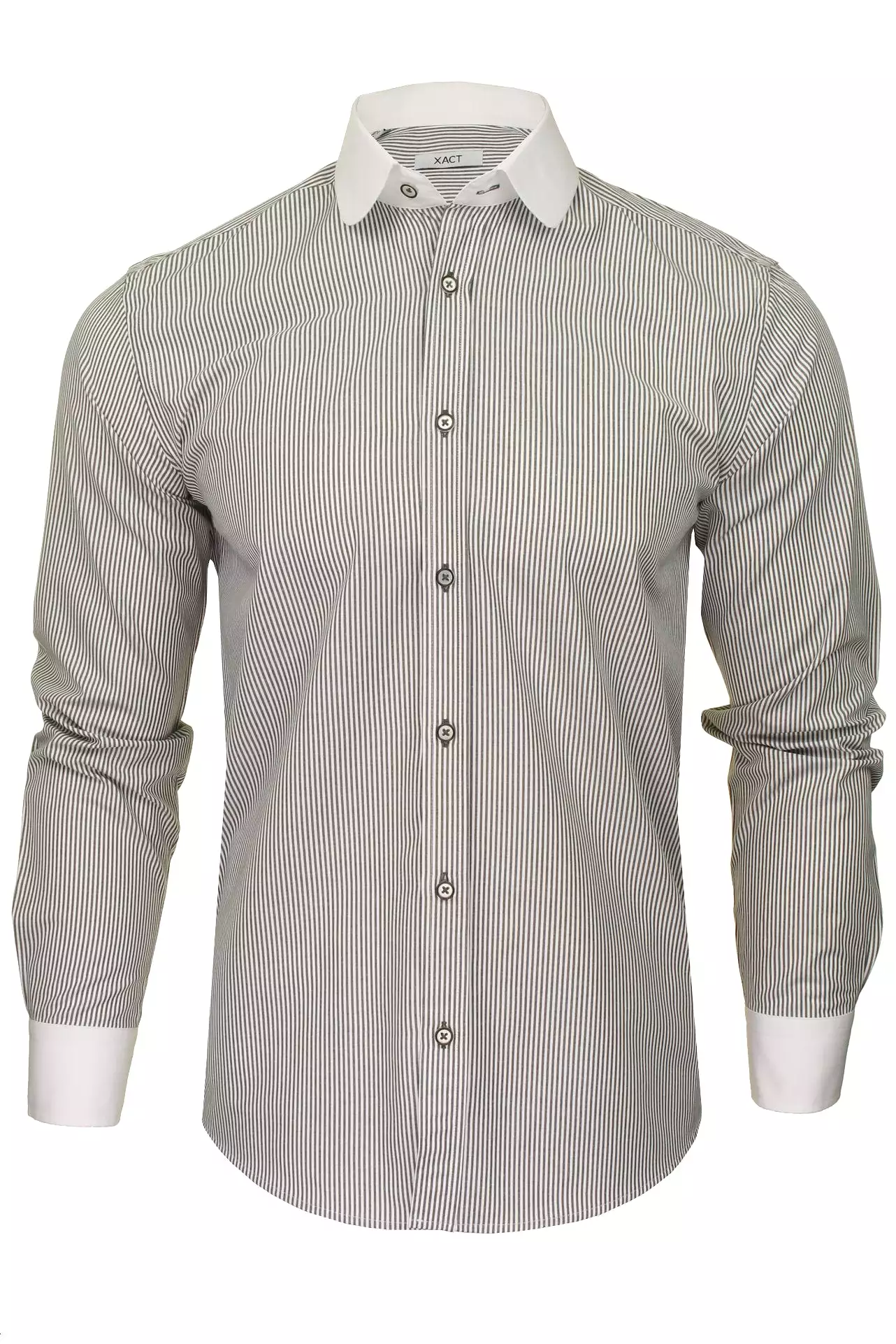 Xact Men's Long-Sleeved Striped Shirt with White Penny/Club Collar and White Cuffs