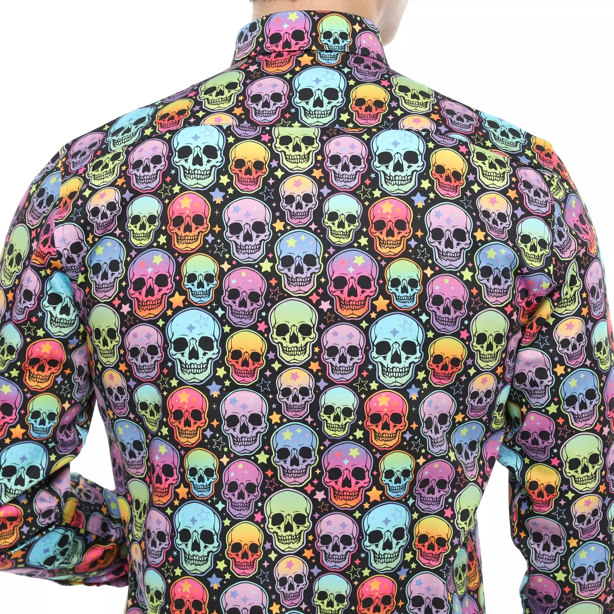 Xact Men's Neon Skulls & Stars Print Long Sleeved Shirt, Regular Fit